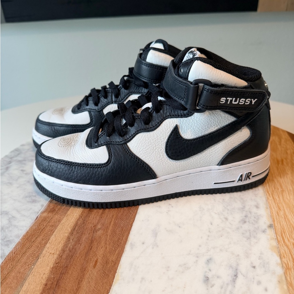Stussy Nike Air Force One Mid Black and White Sneakers DJ7840-002